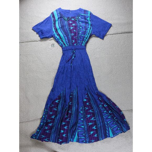 Vintage Carol Little Dress 8 Maxi Abstract Beaded Maxi Boho Fabric France USA - Picture 1 of 10